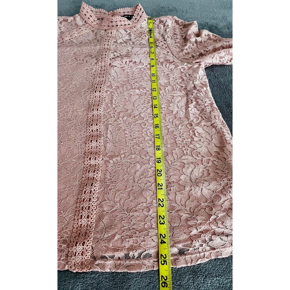 Pink Floral Lace Blouse Mock Neck Long Sleeve Victorian Boho Coquette Sz L - Picture 6 of 11